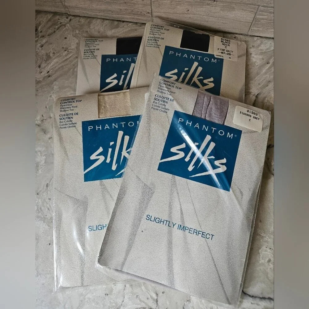 4 Packs of Phantom Comfort Control Top Silks/Pantihose/Tights Shimery Shadow Toe